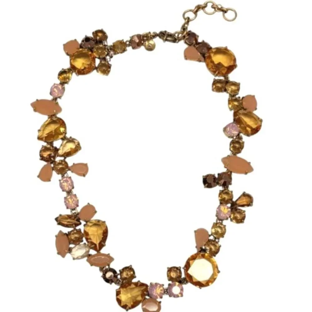 J.Crew Brulee Amber Peach Pink Toned Crystal Foliage Cluster Statement Necklace